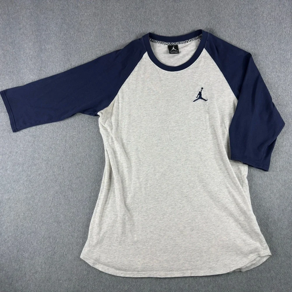 Nike Air Jordan 3/4 Raglan Sleeve Shirt Jumpman Classic L Blue Gray